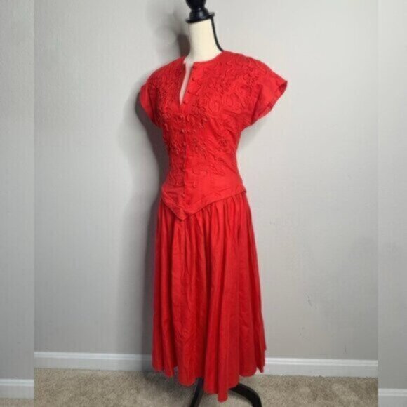 Allegra Red Vintage Midi/Maxi Cap Sleeve Dress - Picture 6 of 15